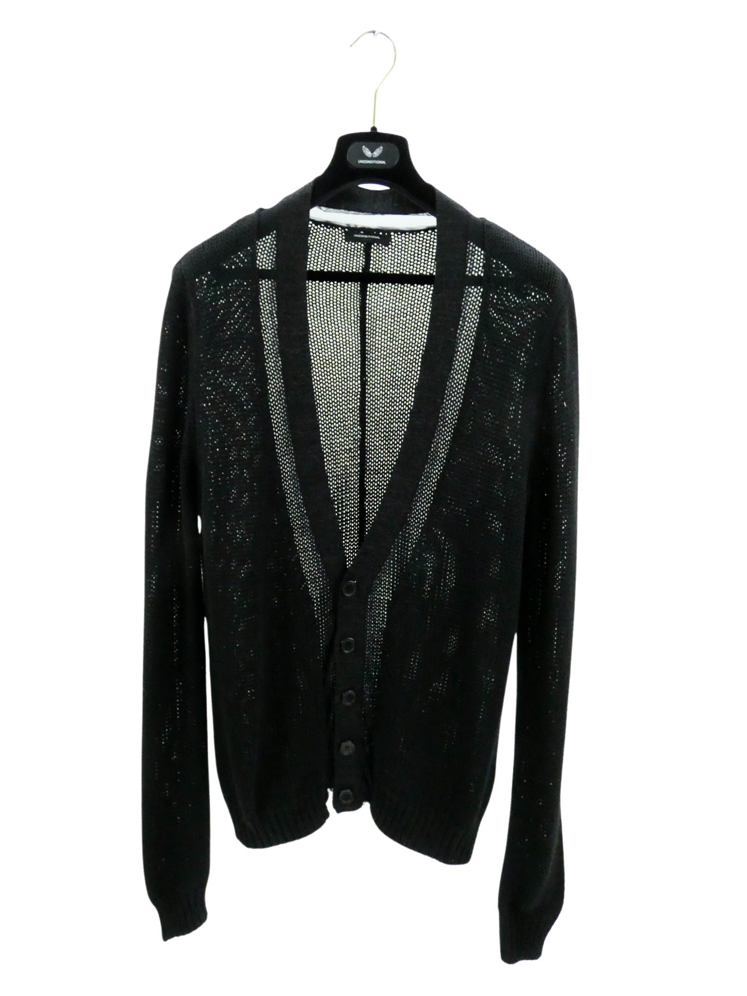 BLACK CHUNKY KNIT CARDIGAN WITH GLITTER AND MESH DETAIL